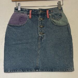 Vintage Colorblock Denim Skirt